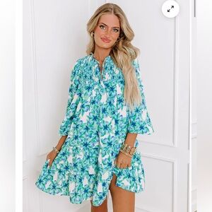 Entro Blue and Green Floral Dress